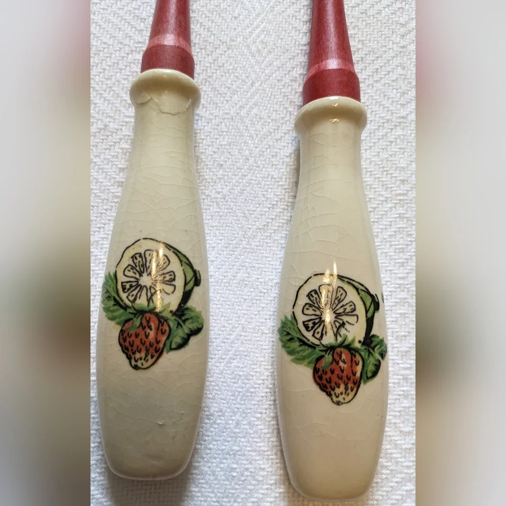 Vintage Red and Cream Salad Serving Utensil Set